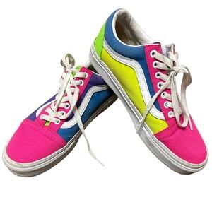 VANS OFF THE WALL SKATEBOARD SHOES OLD SKOOL NEON BLOCKED MENS 7 WOMENS 8.5!